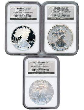 2006 Silver Eagle 20th Anniversary 3pc Set NGC PF70 MS70