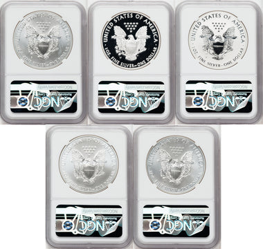 2011 Silver Eagle NGC 5-Coin Set PF70/MS70 Ron Harrigal Signed