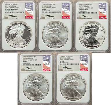 2011 Silver Eagle 25th Anniversary 5-pc Set NGC 70 Mercanti Signed