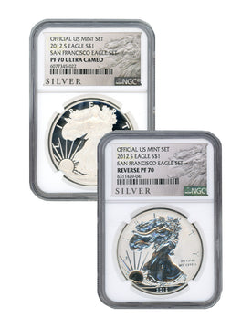2012-S US Mint American Silver Eagle 2pc Set Reverse NGC PF70 and PF70