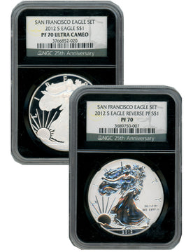2012-S US Mint Silver Eagle 2pc Set Reverse NGC PF70 and PF70