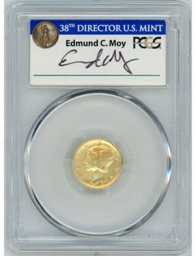 2016-W 10C Mercury Dime Gold 100th Anniversary PCGS SP70 Ed Moy Signed