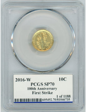 2016-W 10C Mercury Dime Gold 100th Anniversary PCGS SP70 Ed Moy Signed