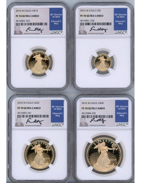 2016-W Gold Eagle Proof 4-Coin Set NGC PF70 Edmund Moy Signed