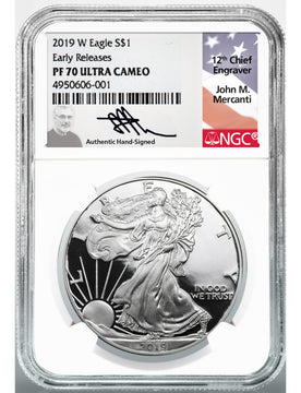 2001-2021 W $1 (1995 W) Silver Eagle Set NGC PF70 Ultra Cameo Mercanti Signed