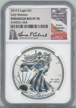 2019-S Enhanced Reverse Proof Silver Eagle ER NGC PF70 Anna Cabral Signed