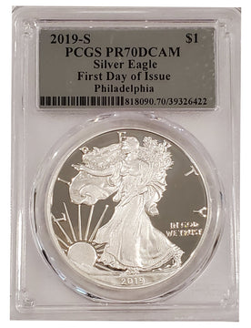 2019-S American Silver Eagle Philly First Day Of Issue PCGS PR70DCAM