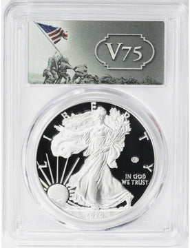 2020-W American Silver Eagle v75 WWII PCGS First Day of Issue PR70DCAM