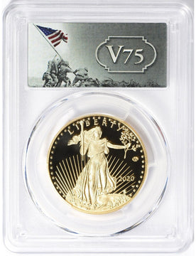2020-W End of WWII 75th Anniversary $50 1 Oz Gold Eagle V75 PCGS PR70DCAM First Strike
