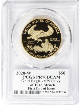 2020-W $50 Gold Eagle End of WWII 75th Anniversary V75 PCGS PR70DCAM