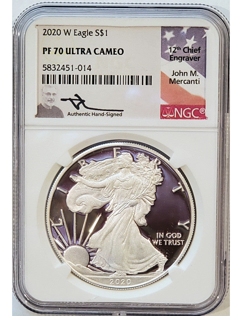2020年 クック諸島　アメリカンダブルイーグル NGC PF70　UCAMEO 2020-W American Silver Eagle NGC PF70 Ultra Cameo Mercanti Signed