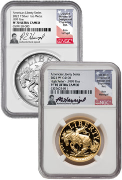 2021-W & 2022-P American Liberty High Relief 2-Coin Set NGC PF70 Harrigal