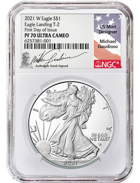 2021-W T-2 American Silver Eagle FDI NGC PF70 Ultra Cameo Michael Gaudioso Signed