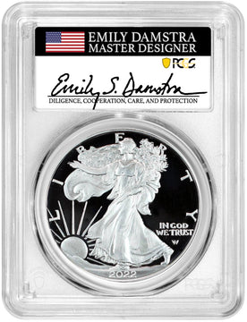 2022-S Proof Silver Eagle FDOI PCGS PR70 Damstra Signed