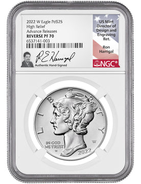 2022-W Palladium Reverse Proof Advanced Releases NGC PF70 Ron Harrigal Signed
