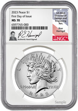 2023 Peace Silver Dollar FDI NGC MS70 Ron Harrigal Signed