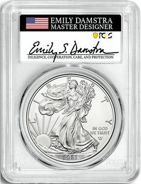 2023 Silver Eagle First Day of Issue PCGS MS70 Emily Damstra Designer Signed