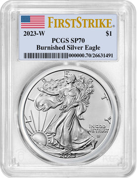 2023-W Burnished Silver Eagle First Strike Flag PCGS MS70