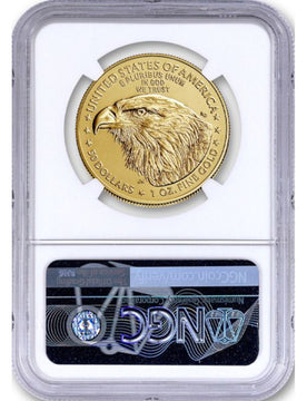 2023 $50 One Ounce Gold Eagle FDI NGC MS70 Ron Harrigal Signed