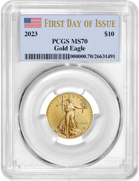 2023 $10 Quarter Ounce Gold Eagle First Day of Issue PCGS MS70