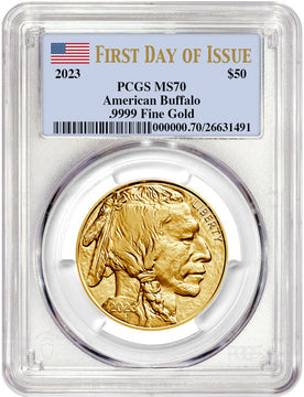 2023 $50 One Ounce Gold Buffalo First Day of Issue PCGS MS70
