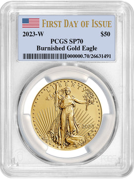 2023-W Burnished Gold Eagle First Day of Issue PCGS SP70