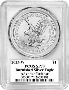 2023-W Burnished Silver Eagle Advanced Release PCGS MS70 Damstra Signed