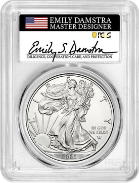 2023-W Burnished Silver Eagle Advanced Release PCGS MS70 Damstra Signed