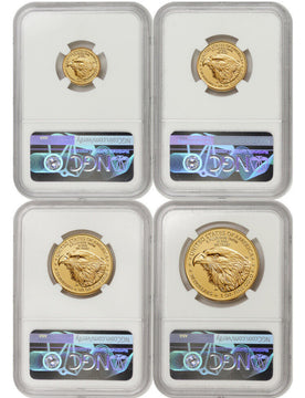 2023 Gold Eagle 4-Coin Set First Day of Issue NGC MS70 Ron Harrigal Signed