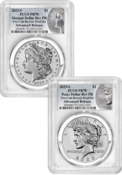 2023-S Morgan Peace Dollar 2-Coin Reverse Proof Set AR PCGS PR70 Coin Label