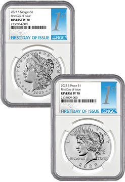 2023-S Morgan Peace Dollar 2-Coin Reverse Proof Set FDI NGC PF70