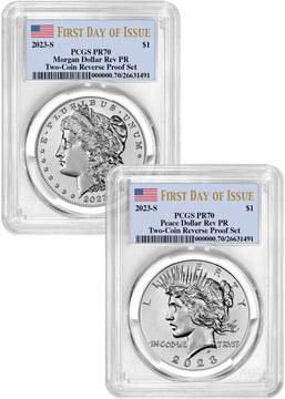 2023-S Morgan Peace Dollar 2-Coin Reverse Proof Set FDI Flag PCGS PR70