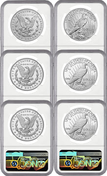 2023 Morgan and Peace Silver Dollar 6-Coin Set FDI NGC MS70/PF70/RP70 Harrigal Signed