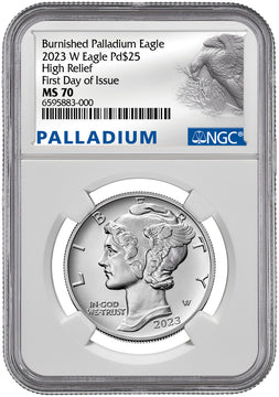 2023-W Palladium Burnished Eagle High Relief FDI NGC MS70