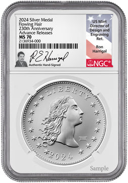 2024 Flowing Hair Silver Medal 230th Anniversary AR W/Privy NGC MS70 Harrigal