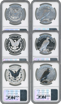 2024 Morgan and Peace Silver Dollar 6-Coin Set FDI NGC MS70/PF70/RP70 Kenneth Bressett Red Book Signed