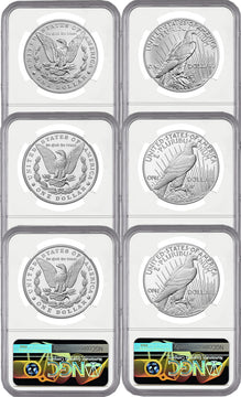 2024 Morgan and Peace Silver Dollar 6-Coin Set FDI NGC MS70/PF70/RP70