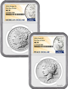 2024 Morgan and Peace Silver Dollar 2pc Set FDI NGC MS70