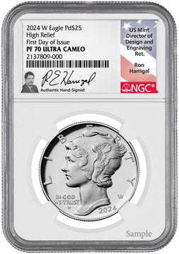 2024-W $25 Palladium High Relief FDI NGC PF70 Ultra Cameo Harrigal