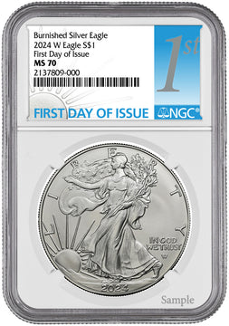2024 W Burnished Silver Eagle First Day of Issue NGC MS70