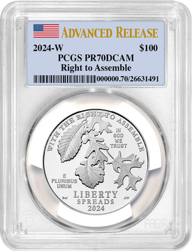2024-W $100 One-Ounce Platinum Eagle Right to Assemble AR PCGS PR70