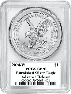2024-W Burnished Silver Eagle Advanced Release PCGS MS70 Damstra Signed