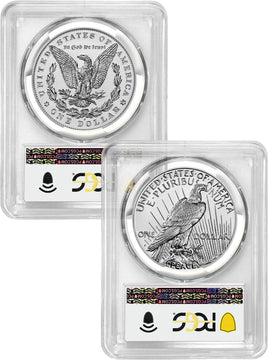 2024-S Morgan and Peace Silver Dollar 2pc Reverse Proof Set FDI Flag PCGS PR70