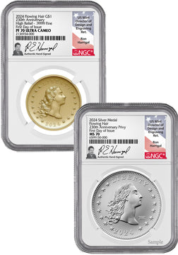2024 230th Anniversary Flowing Hair 2-Coin Set w/Privy FDI NGC PF70UCAM Harrigal