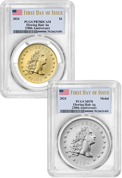 2024 230th Anniversary Flowing Hair 2-Coin Set FDI PCGS PF70DCAM