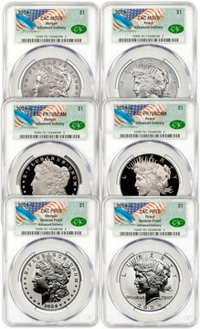 2024 Morgan Peace Silver Dollar 6-Coin Set Founders AD CAC MS70/PF70/RP70