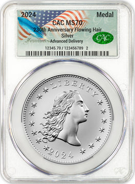 2024 Silver Medal Flowing Hair 230th Anniversary AD CAC MS70 Founders Label