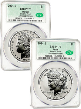 2024-S Morgan Peace Dollar 2-Coin Reverse Proof Set AD CAC PR70
