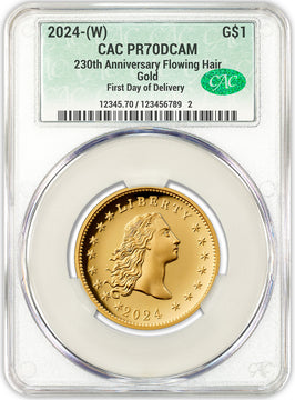 2024-W 230th Anniversary Flowing Hair Gold Dollar FDD CAC PR70