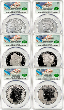2025 Morgan Peace Silver Dollar 6-Coin Set Founders AD CAC MS70/PF70/RP70